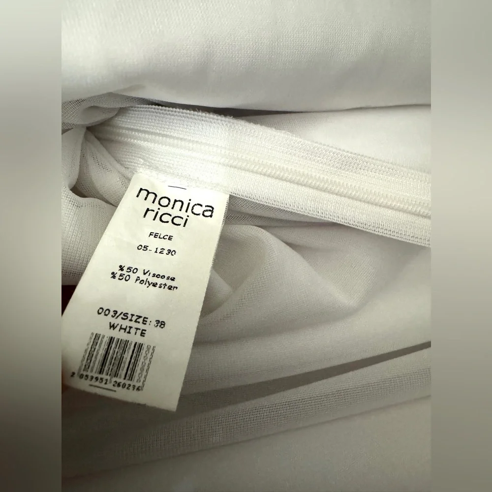 🛍️SALE🛍️ Monica Ricci White V-Neck Sleeveless Midi Dress with Tan Waist Sash - Picture 8 of 8